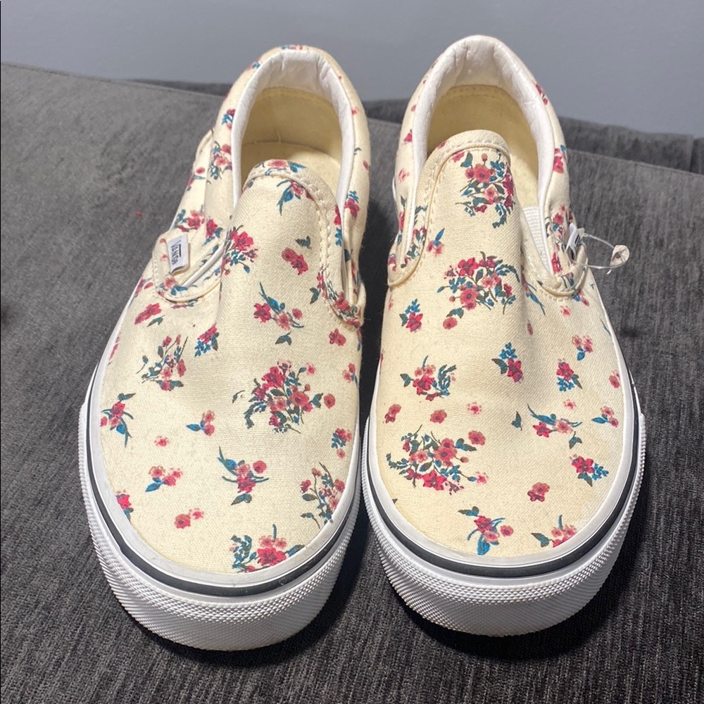 Vans Cream and Red Slip-On Sneakers